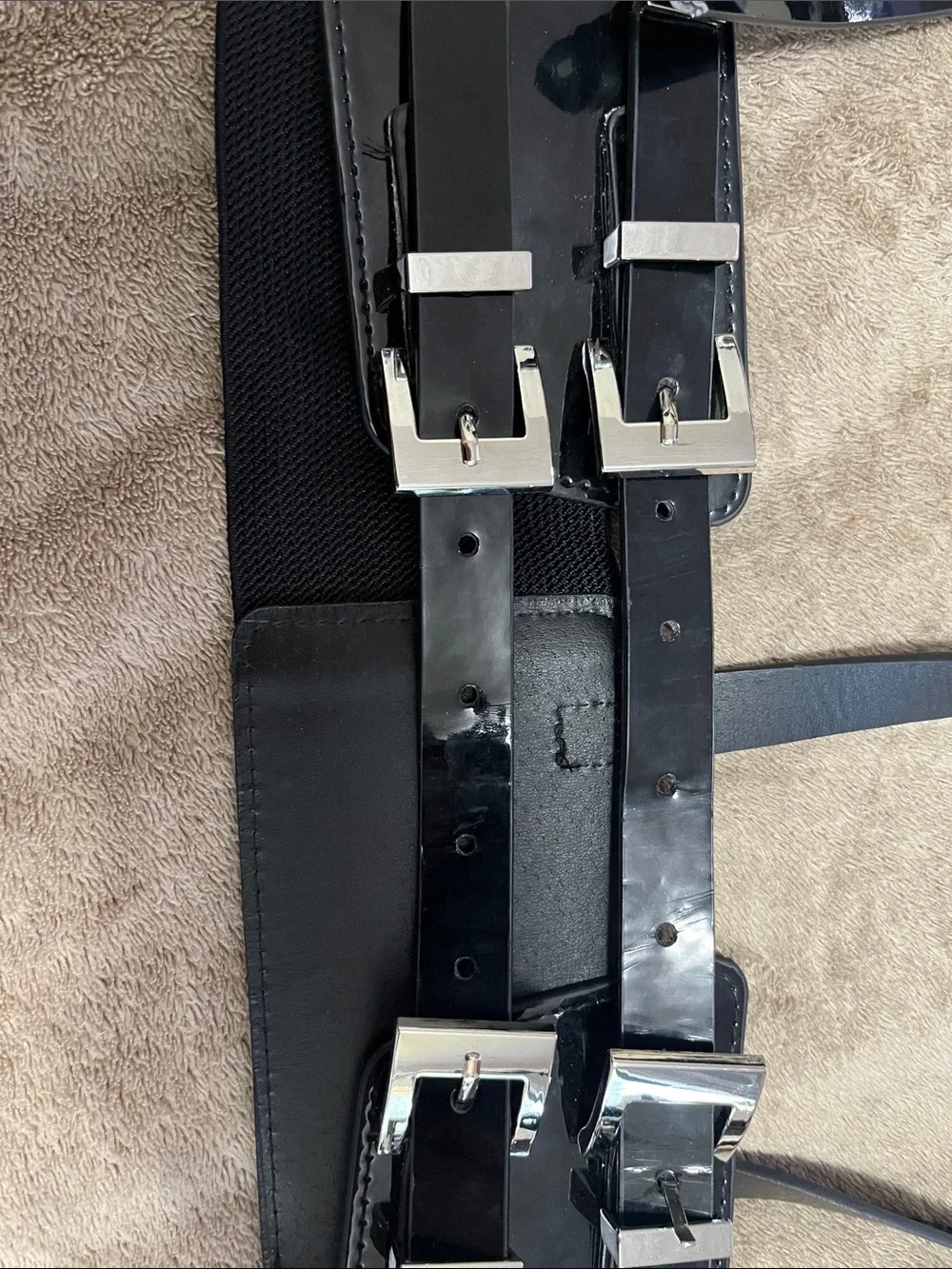 Black Leather Harness Belt with Silver Buckles - Women's Accessory